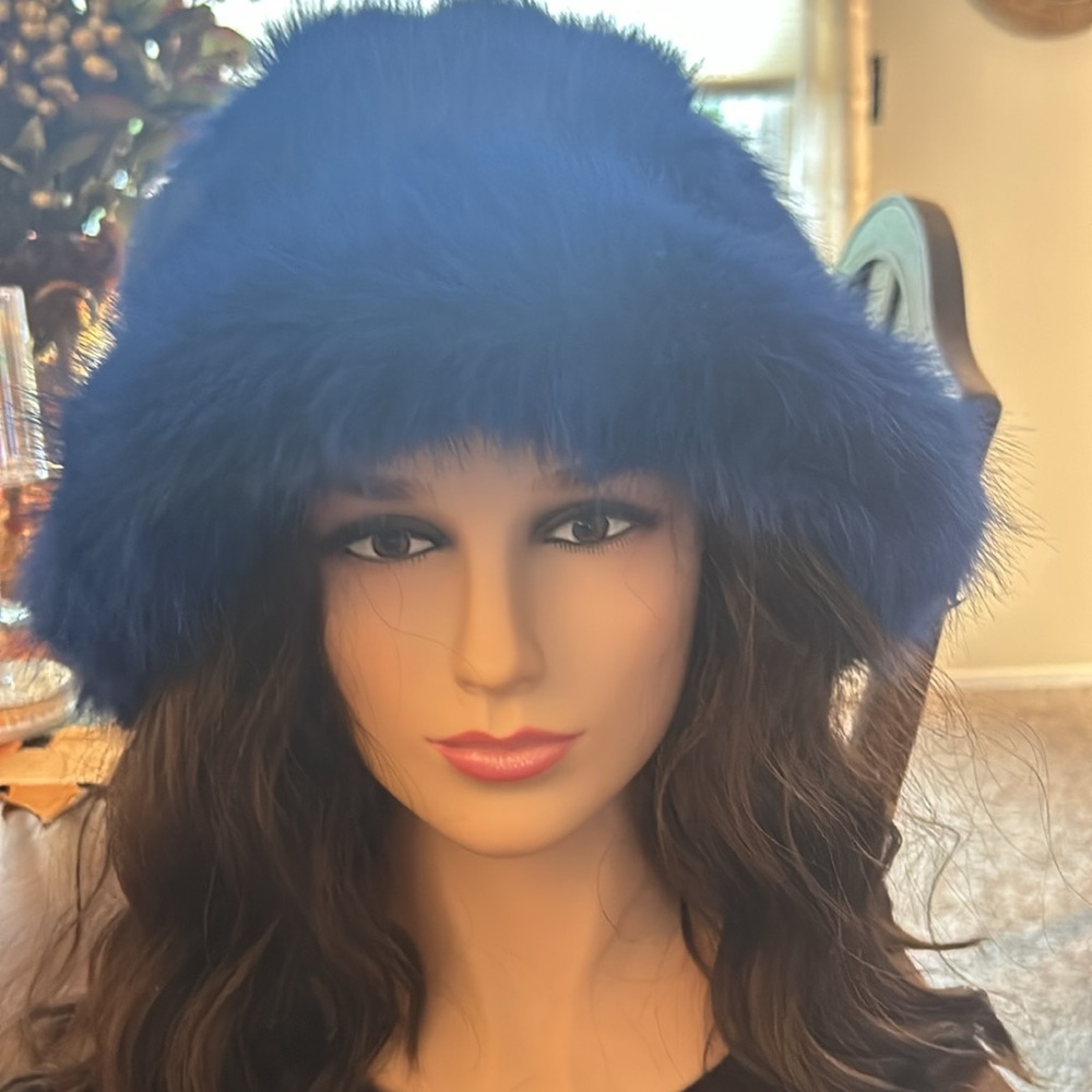 Fuzzy Faux Fur Bucket Hat in Royal Blue